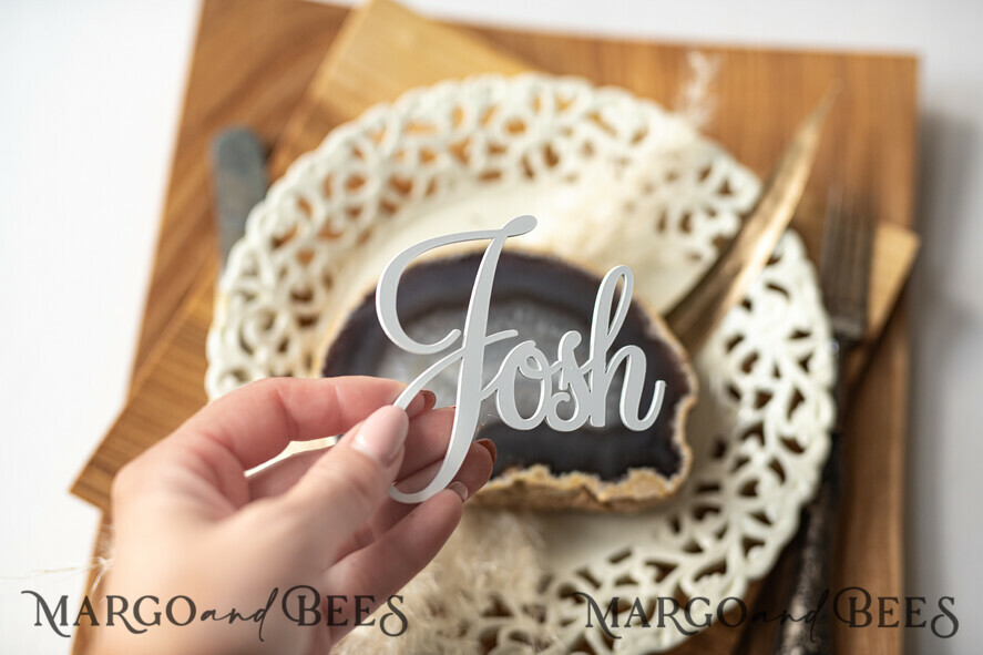 PLACE CARDS / TABLE CARDS Acrylic Gold Clear / Wood 3D Extra Large Name Cards, Custom Elegant Gloss White Acrylic Place Cards, Engraved 3D Name Premium Luxury Seating Card, Editable Text Acrylic Escort Card