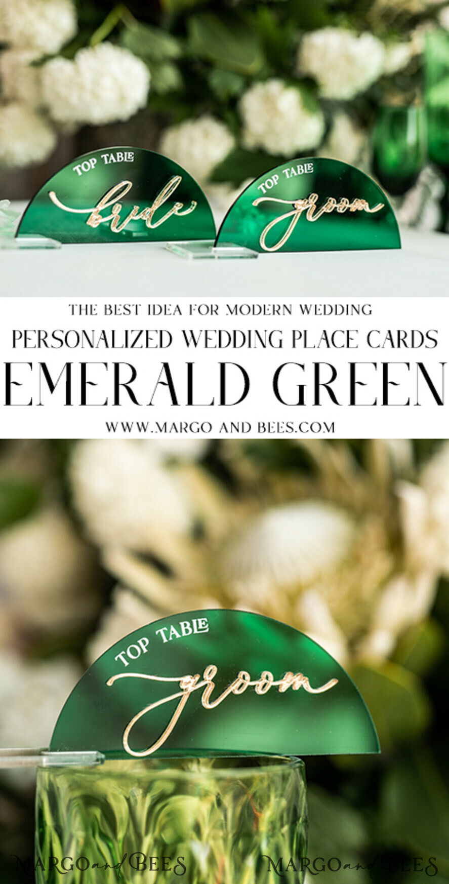PLACE CARDS / TABLE CARDS Acrylic Gold Clear / Wood 3D Modern Arch Green Acrylic Place Card with Stand, Premium Wedding Seat Cards, Green Acrylic Name Card, Luxury Seating Card, Gold 3D Guest Names, Editable Text