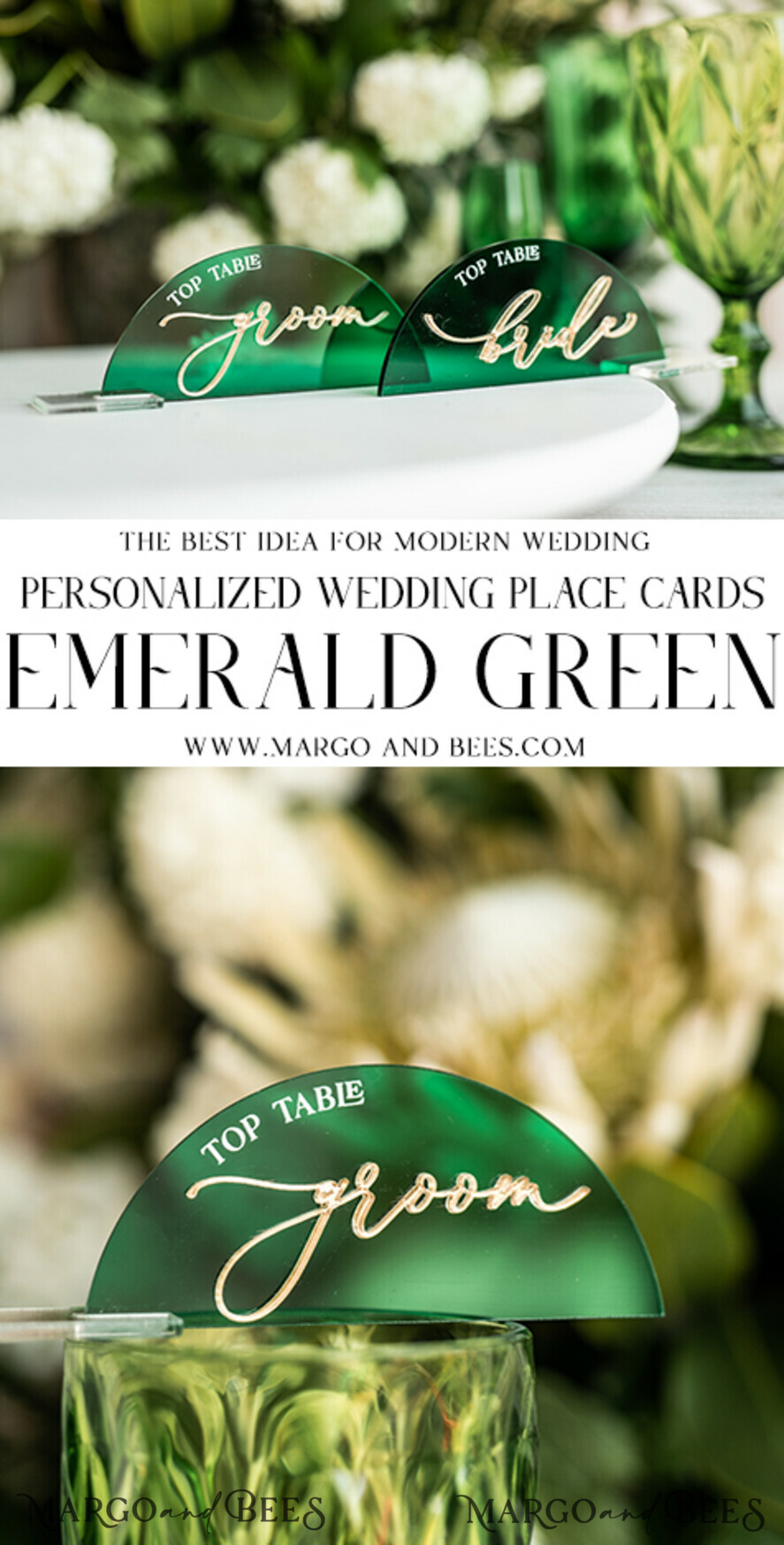 PLACE CARDS / TABLE CARDS Acrylic Gold Clear / Wood 3D Modern Arch Green Acrylic Place Card with Stand, Premium Wedding Seat Cards, Green Acrylic Name Card, Luxury Seating Card, Gold 3D Guest Names, Editable Text