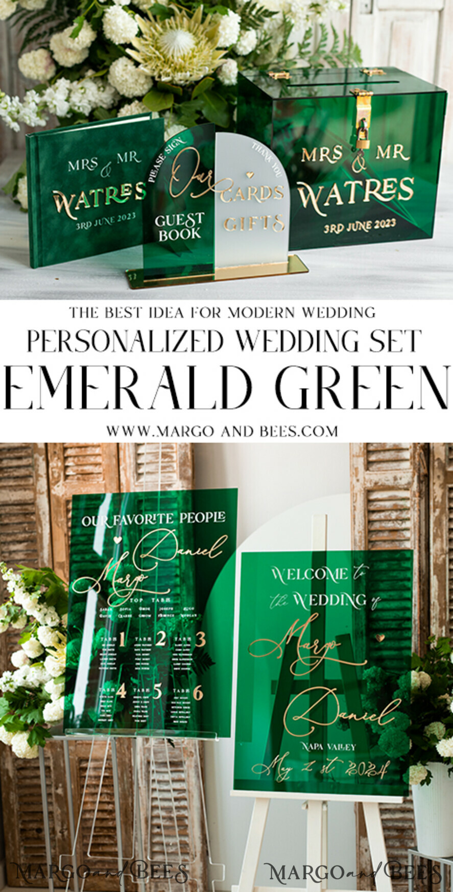 PLACE CARDS / TABLE CARDS Acrylic Gold Clear / Wood 3D Modern Arch Green Acrylic Place Card with Stand, Premium Wedding Seat Cards, Green Acrylic Name Card, Luxury Seating Card, Gold 3D Guest Names, Editable Text