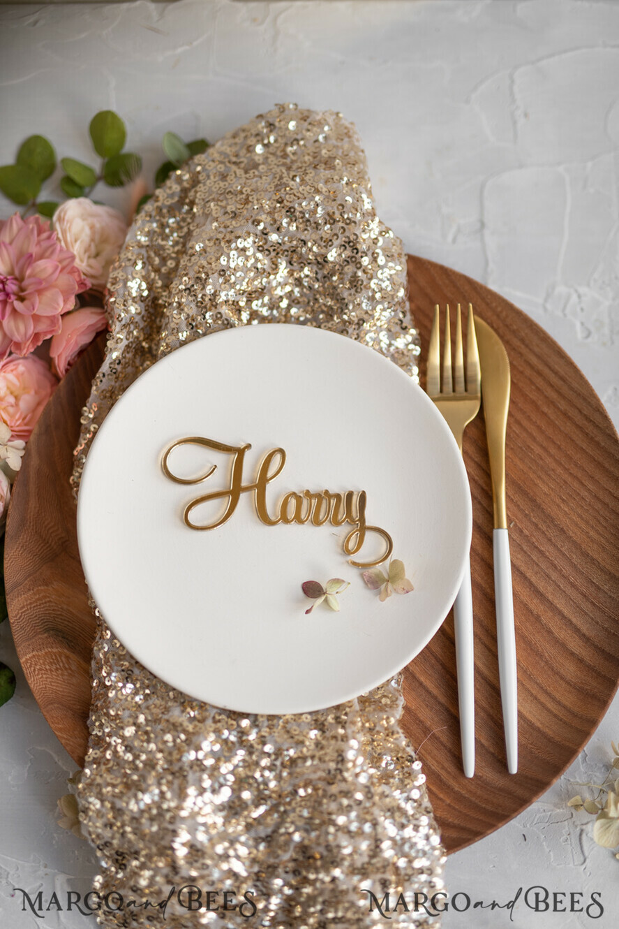 PLACE CARDS / TABLE CARDS Acrylic Gold Clear / Wood 3D Custom Elegant Gold Acrylic Place Card, Engraved Name Premium Luxury Seating Card, 3D Gold Acrylic Wedding Escort Cards, Luxury Gold Acryl Wedding Place Cards