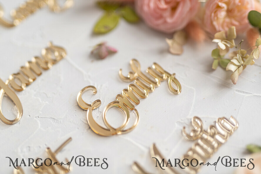 PLACE CARDS / TABLE CARDS Acrylic Gold Clear / Wood 3D Custom Elegant Gold Acrylic Place Card, Engraved Name Premium Luxury Seating Card, 3D Gold Acrylic Wedding Escort Cards, Luxury Gold Acryl Wedding Place Cards