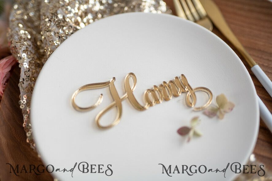 PLACE CARDS / TABLE CARDS Acrylic Gold Clear / Wood 3D Custom Elegant Gold Acrylic Place Card, Engraved Name Premium Luxury Seating Card, 3D Gold Acrylic Wedding Escort Cards, Luxury Gold Acryl Wedding Place Cards
