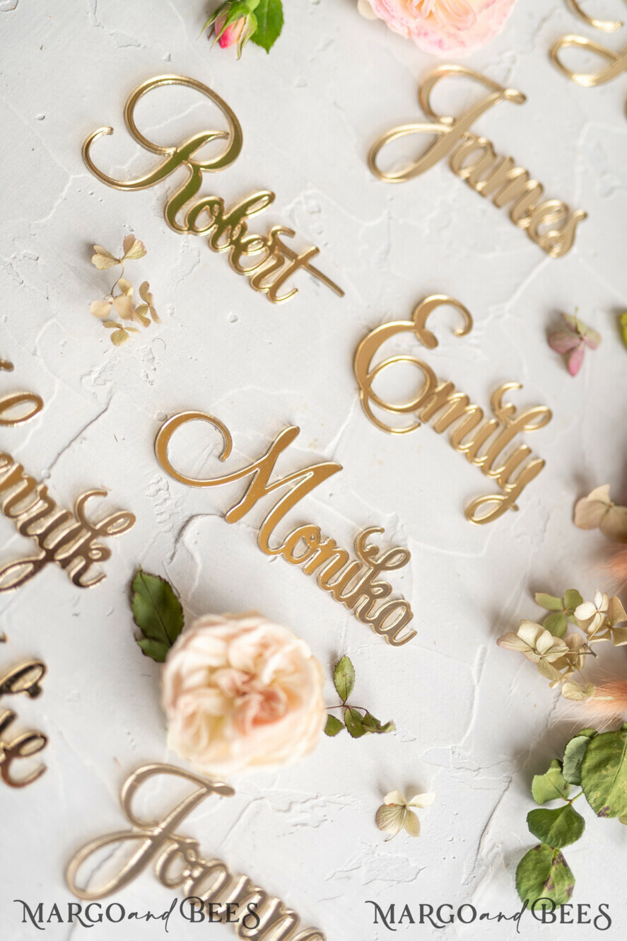 PLACE CARDS / TABLE CARDS Acrylic Gold Clear / Wood 3D Custom Elegant Gold Acrylic Place Card, Engraved Name Premium Luxury Seating Card, 3D Gold Acrylic Wedding Escort Cards, Luxury Gold Acryl Wedding Place Cards