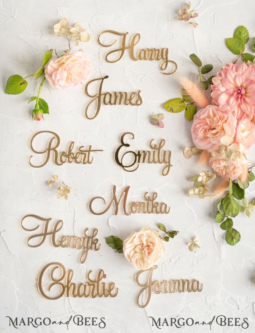 PLACE CARDS / TABLE CARDS Acrylic Gold Clear / Wood 3D Custom Elegant Gold Acrylic Place Card, Engraved Name Premium Luxury Seating Card, 3D Gold Acrylic Wedding Escort Cards, Luxury Gold Acryl Wedding Place Cards