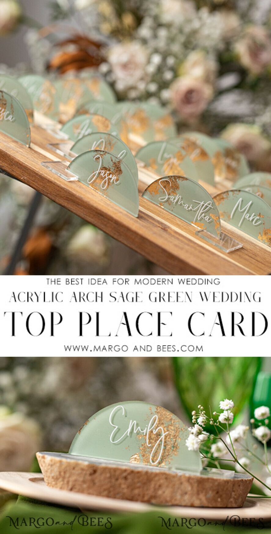 PLACE CARDS / TABLE CARDS Acrylic Gold Clear / Wood 3D Acrylic Arch Sage Green Flat Place Card with stand, Painted Acrylic & Gold Flat Place Card, Greenery Gold Plexi Flat Place Card, Garden Luxury Wedding Table Decor