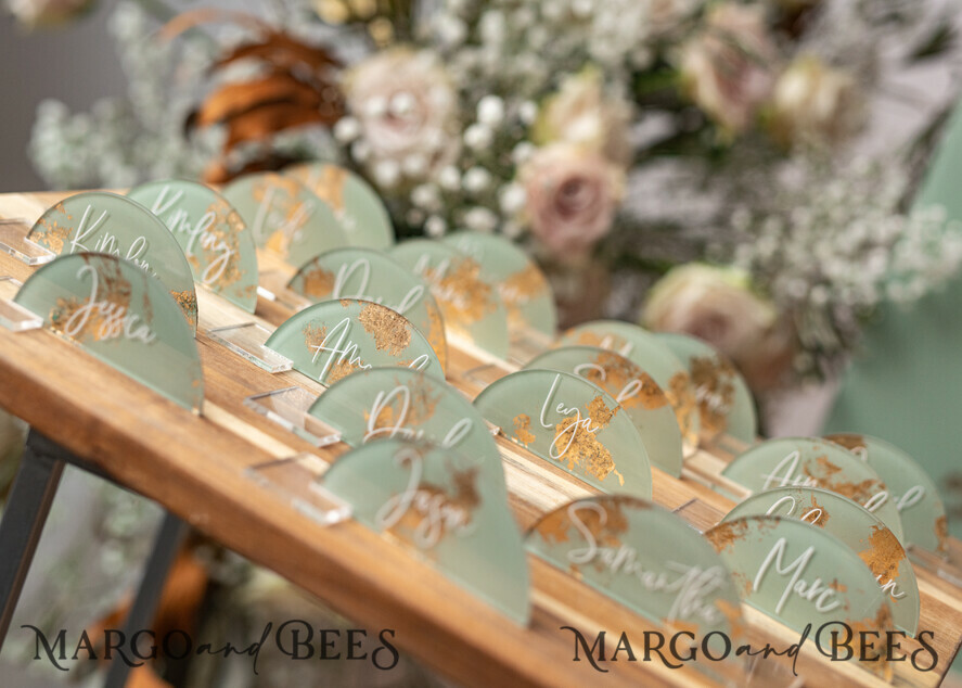 PLACE CARDS / TABLE CARDS Acrylic Gold Clear / Wood 3D Acrylic Arch Sage Green Flat Place Card with stand, Painted Acrylic & Gold Flat Place Card, Greenery Gold Plexi Flat Place Card, Garden Luxury Wedding Table Decor
