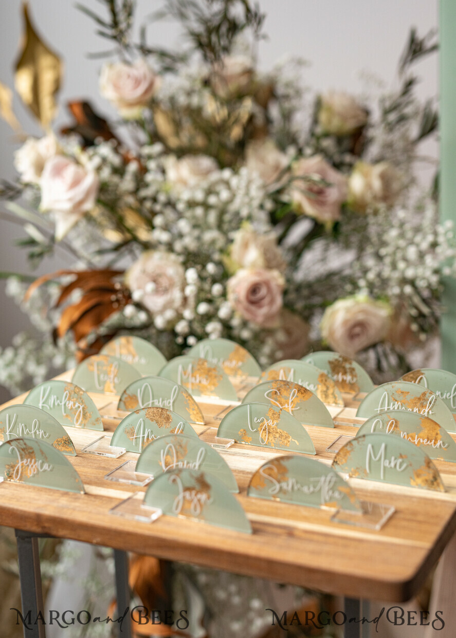 PLACE CARDS / TABLE CARDS Acrylic Gold Clear / Wood 3D Acrylic Arch Sage Green Flat Place Card with stand, Painted Acrylic & Gold Flat Place Card, Greenery Gold Plexi Flat Place Card, Garden Luxury Wedding Table Decor