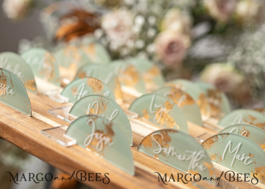 PLACE CARDS / TABLE CARDS Acrylic Gold Clear / Wood 3D Acrylic Arch Sage Green Flat Place Card with stand, Painted Acrylic & Gold Flat Place Card, Greenery Gold Plexi Flat Place Card, Garden Luxury Wedding Table Decor