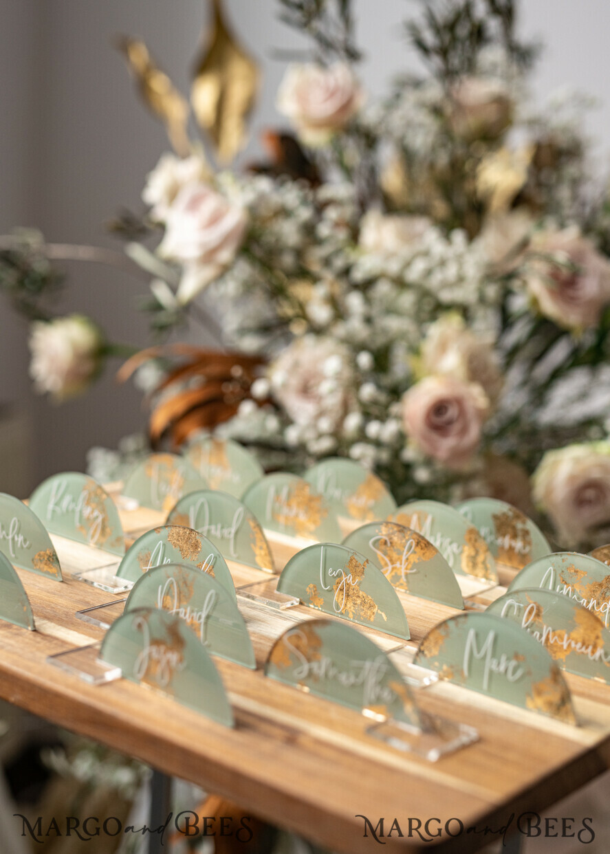 PLACE CARDS / TABLE CARDS Acrylic Gold Clear / Wood 3D Acrylic Arch Sage Green Flat Place Card with stand, Painted Acrylic & Gold Flat Place Card, Greenery Gold Plexi Flat Place Card, Garden Luxury Wedding Table Decor
