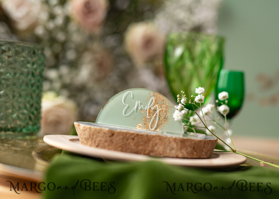 PLACE CARDS / TABLE CARDS Acrylic Gold Clear / Wood 3D Acrylic Arch Sage Green Flat Place Card with stand, Painted Acrylic & Gold Flat Place Card, Greenery Gold Plexi Flat Place Card, Garden Luxury Wedding Table Decor