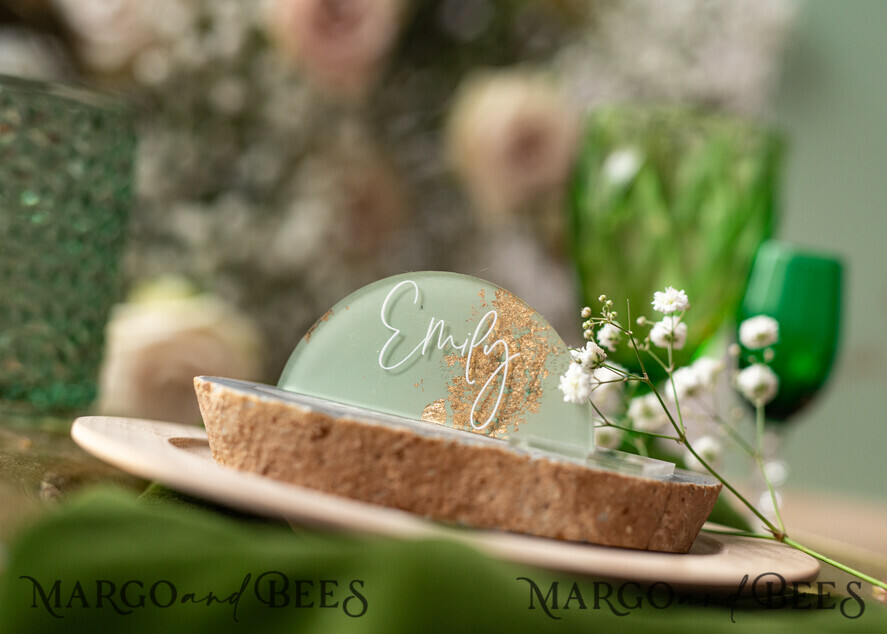 PLACE CARDS / TABLE CARDS Acrylic Gold Clear / Wood 3D Acrylic Arch Sage Green Flat Place Card with stand, Painted Acrylic & Gold Flat Place Card, Greenery Gold Plexi Flat Place Card, Garden Luxury Wedding Table Decor