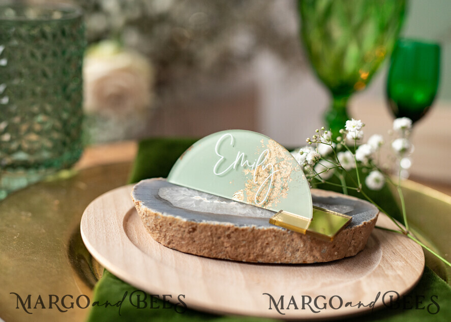 PLACE CARDS / TABLE CARDS Acrylic Gold Clear / Wood 3D Acrylic Arch Sage Green Flat Place Card with stand, Painted Acrylic & Gold Flat Place Card, Greenery Gold Plexi Flat Place Card, Garden Luxury Wedding Table Decor