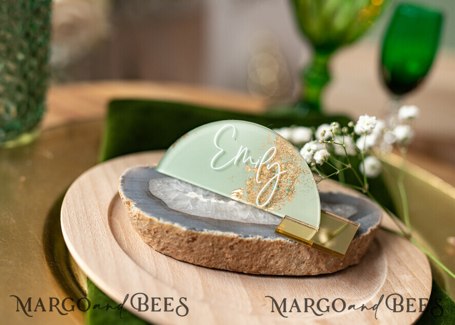 PLACE CARDS / TABLE CARDS Acrylic Gold Clear / Wood 3D Acrylic Arch Sage Green Flat Place Card with stand, Painted Acrylic & Gold Flat Place Card, Greenery Gold Plexi Flat Place Card, Garden Luxury Wedding Table Decor
