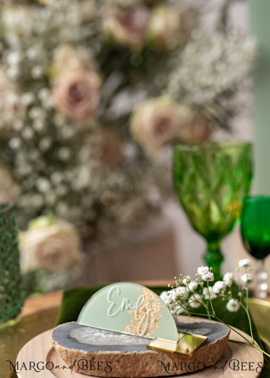 PLACE CARDS / TABLE CARDS Acrylic Gold Clear / Wood 3D Acrylic Arch Sage Green Flat Place Card with stand, Painted Acrylic & Gold Flat Place Card, Greenery Gold Plexi Flat Place Card, Garden Luxury Wedding Table Decor