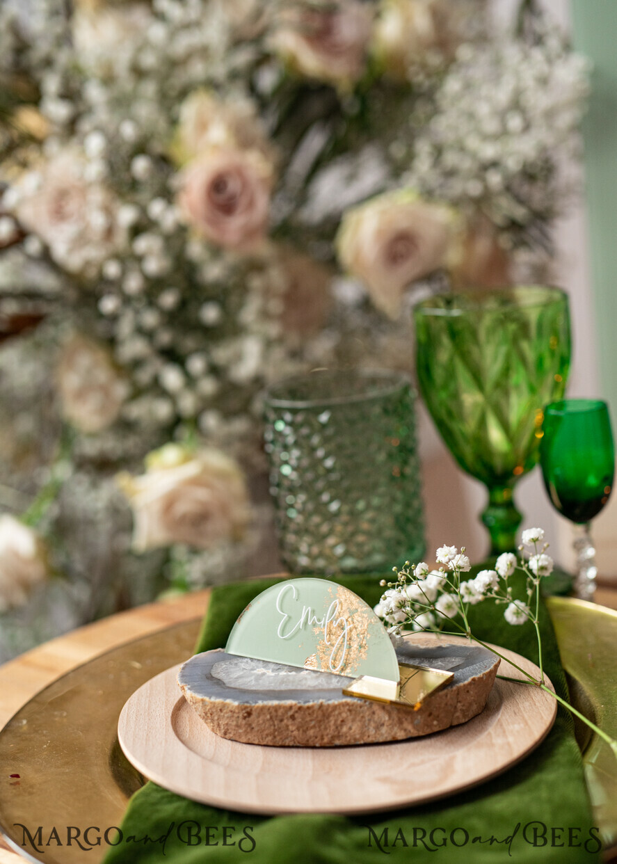 PLACE CARDS / TABLE CARDS Acrylic Gold Clear / Wood 3D Acrylic Arch Sage Green Flat Place Card with stand, Painted Acrylic & Gold Flat Place Card, Greenery Gold Plexi Flat Place Card, Garden Luxury Wedding Table Decor