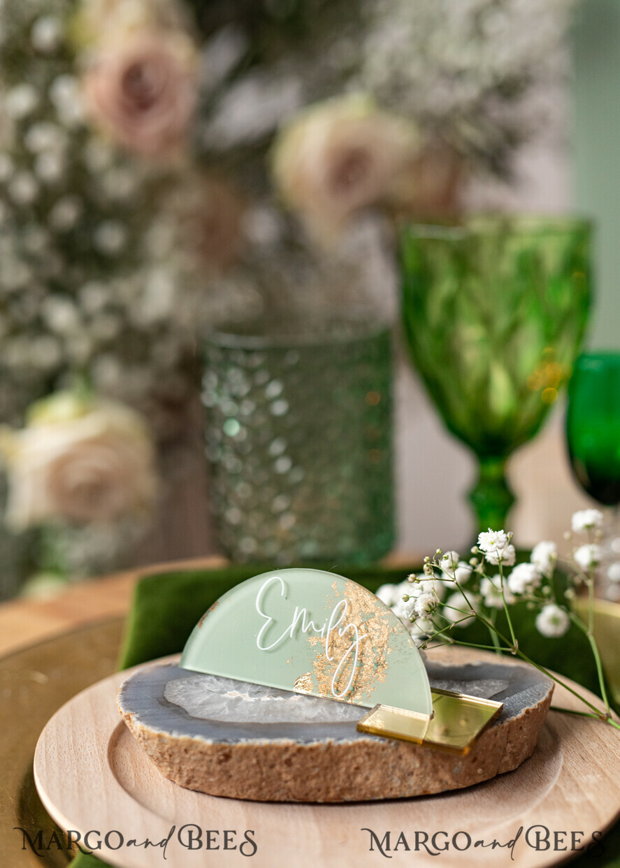 PLACE CARDS / TABLE CARDS Acrylic Gold Clear / Wood 3D Acrylic Arch Sage Green Flat Place Card with stand, Painted Acrylic & Gold Flat Place Card, Greenery Gold Plexi Flat Place Card, Garden Luxury Wedding Table Decor