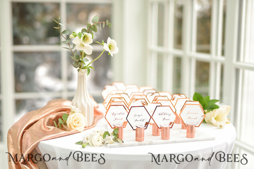PLACE CARDS / TABLE CARDS Luxury Premium Glitter/ Gold/ Silver/ Rose Gold Elegant Geometric Copper Wedding Place Cards, Modern Name Tags for Your Wedding Tables, Unique Wedding Stationery, Copper foil printout, Custom Escort Cards