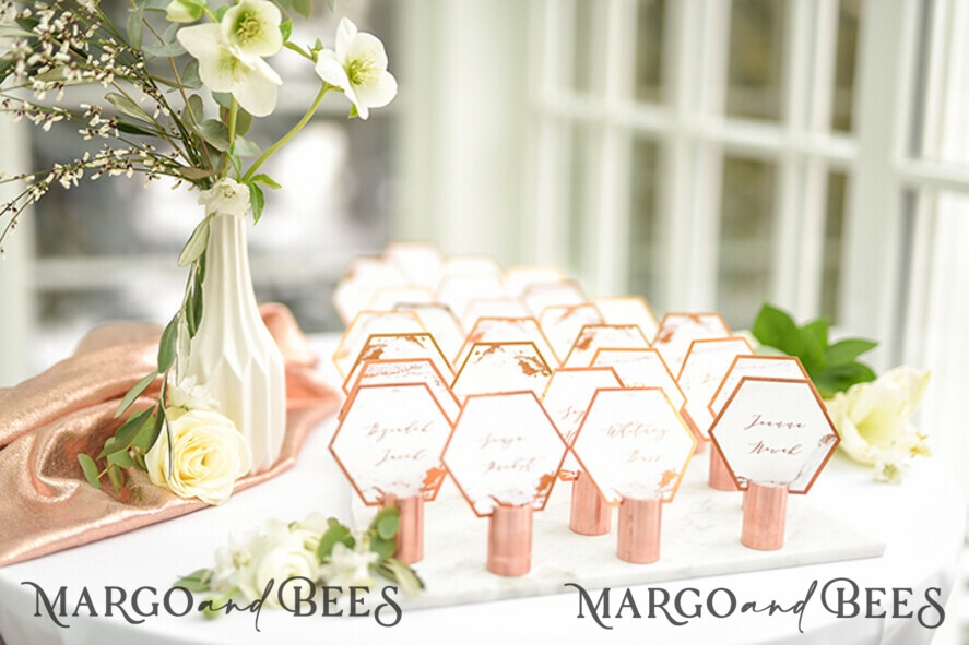 PLACE CARDS / TABLE CARDS Luxury Premium Glitter/ Gold/ Silver/ Rose Gold Elegant Geometric Copper Wedding Place Cards, Modern Name Tags for Your Wedding Tables, Unique Wedding Stationery, Copper foil printout, Custom Escort Cards