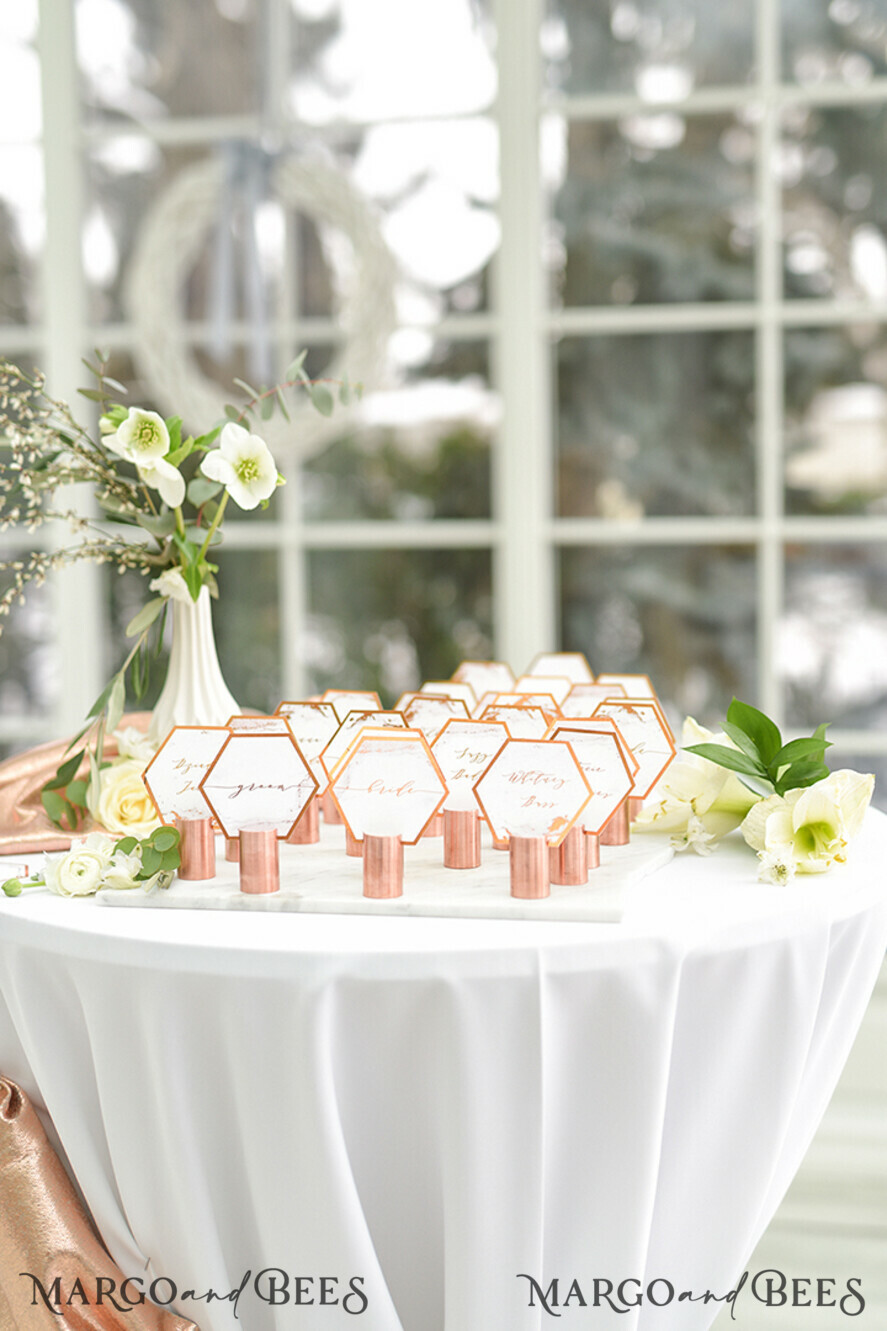 PLACE CARDS / TABLE CARDS Luxury Premium Glitter/ Gold/ Silver/ Rose Gold Elegant Geometric Copper Wedding Place Cards, Modern Name Tags for Your Wedding Tables, Unique Wedding Stationery, Copper foil printout, Custom Escort Cards
