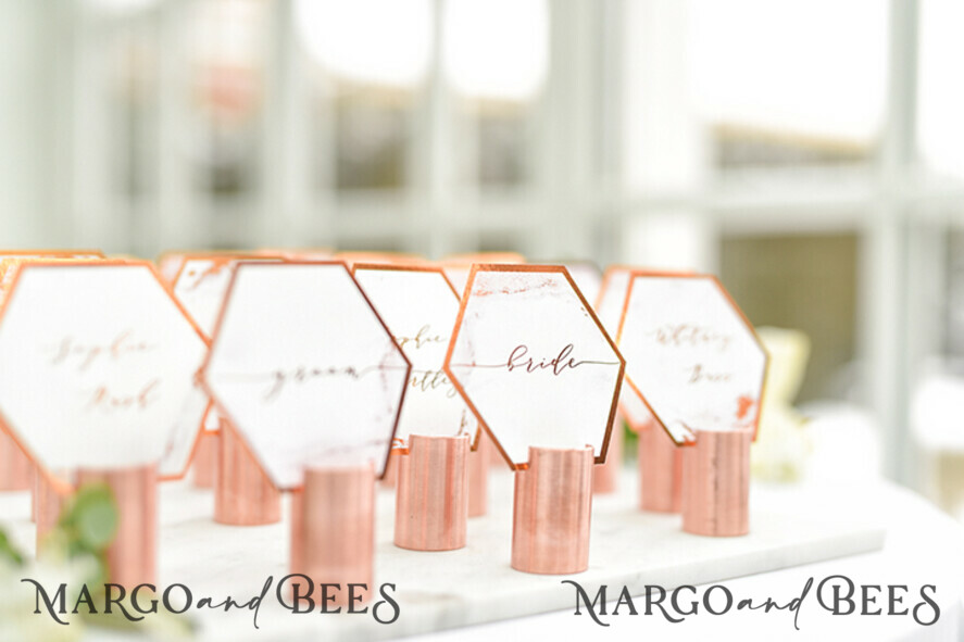 PLACE CARDS / TABLE CARDS Luxury Premium Glitter/ Gold/ Silver/ Rose Gold Elegant Geometric Copper Wedding Place Cards, Modern Name Tags for Your Wedding Tables, Unique Wedding Stationery, Copper foil printout, Custom Escort Cards