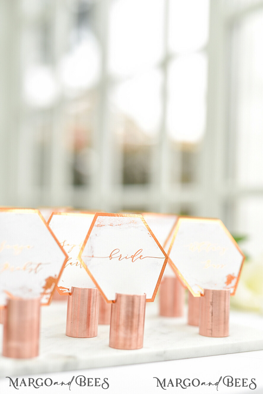 PLACE CARDS / TABLE CARDS Luxury Premium Glitter/ Gold/ Silver/ Rose Gold Elegant Geometric Copper Wedding Place Cards, Modern Name Tags for Your Wedding Tables, Unique Wedding Stationery, Copper foil printout, Custom Escort Cards