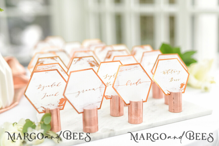 PLACE CARDS / TABLE CARDS Luxury Premium Glitter/ Gold/ Silver/ Rose Gold Elegant Geometric Copper Wedding Place Cards, Modern Name Tags for Your Wedding Tables, Unique Wedding Stationery, Copper foil printout, Custom Escort Cards