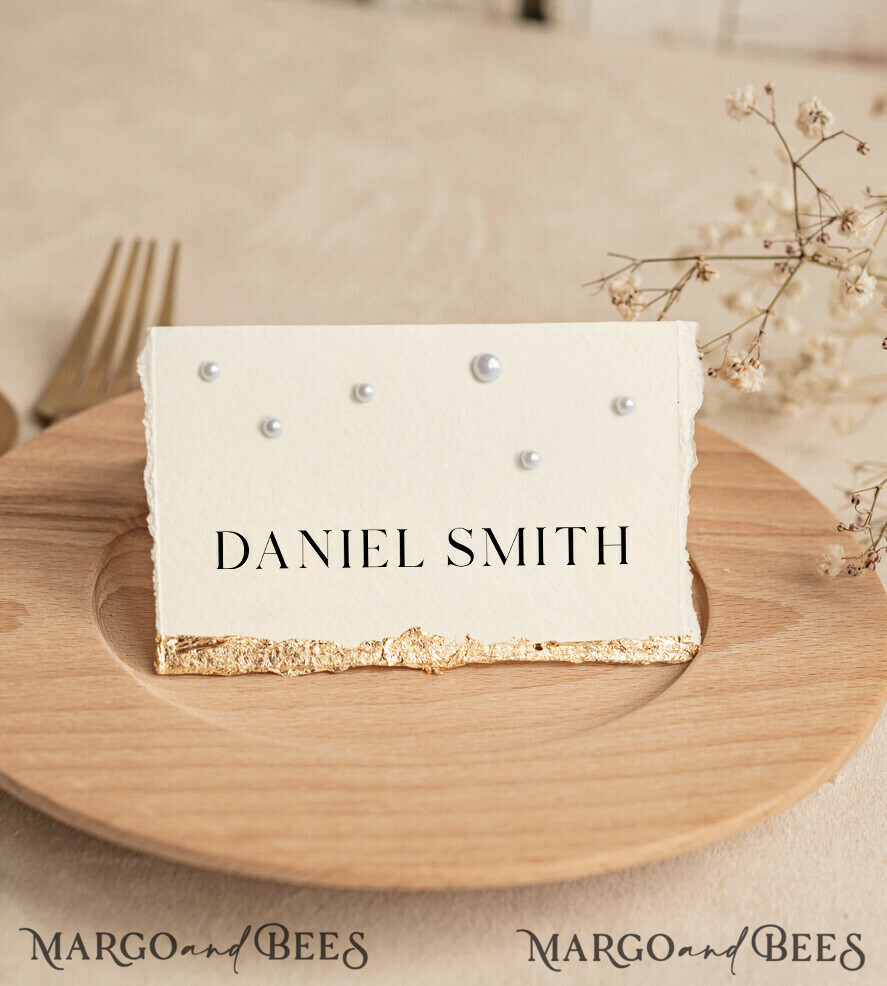 PLACE CARDS / TABLE CARDS Luxury Premium Glitter/ Gold/ Silver/ Rose Gold Luxury Handmade Wedding Place Card with Gold Foil & Pearls, Small Table Cards with Gold Foil Border, Tent Cards, Escort Cards, Name Cards, Personalized wedding decor, Editable Text