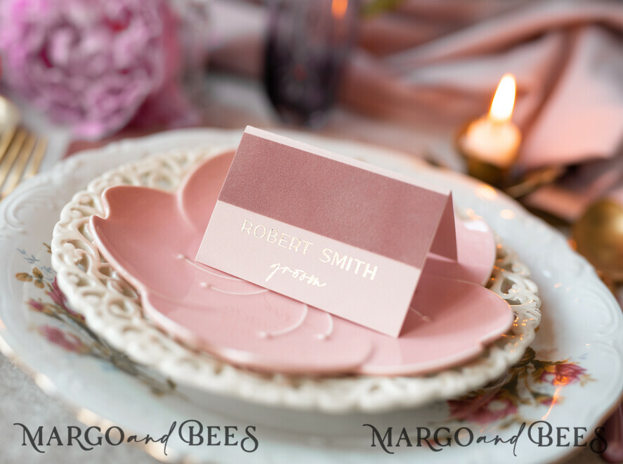 PLACE CARDS / TABLE CARDS Luxury Premium Glitter/ Gold/ Silver/ Rose Gold Elegant Blush Pink Velvet Place Cards, Blush Pink Luxurious Seating Cards with real gold foil printout, Romantic Escort Cards for Your Wedding Tables
