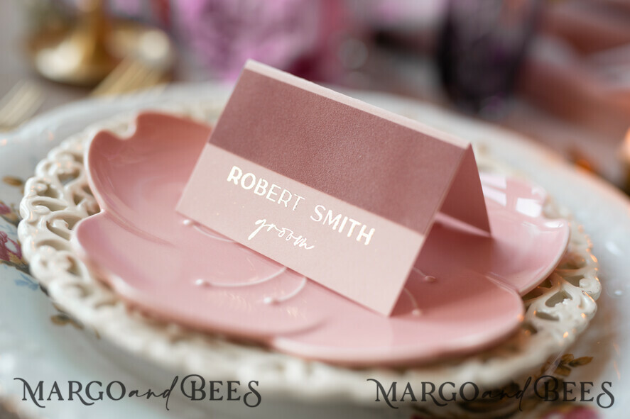 PLACE CARDS / TABLE CARDS Luxury Premium Glitter/ Gold/ Silver/ Rose Gold Elegant Blush Pink Velvet Place Cards, Blush Pink Luxurious Seating Cards with real gold foil printout, Romantic Escort Cards for Your Wedding Tables