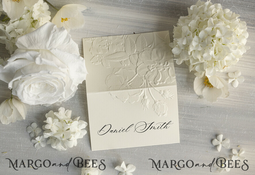 PLACE CARDS / TABLE CARDS Luxury Premium Glitter/ Gold/ Silver/ Rose Gold Elegant Embossed Ivory Wedding Place Cards, Small Table Cards, Tent Cards, Escort Cards, Name Cards, Ecru Table name cards, Personalized wedding decor, Editable Text