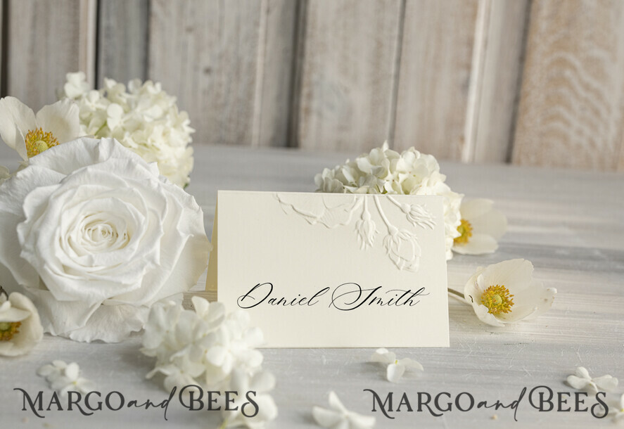 PLACE CARDS / TABLE CARDS Luxury Premium Glitter/ Gold/ Silver/ Rose Gold Elegant Embossed Ivory Wedding Place Cards, Small Table Cards, Tent Cards, Escort Cards, Name Cards, Ecru Table name cards, Personalized wedding decor, Editable Text