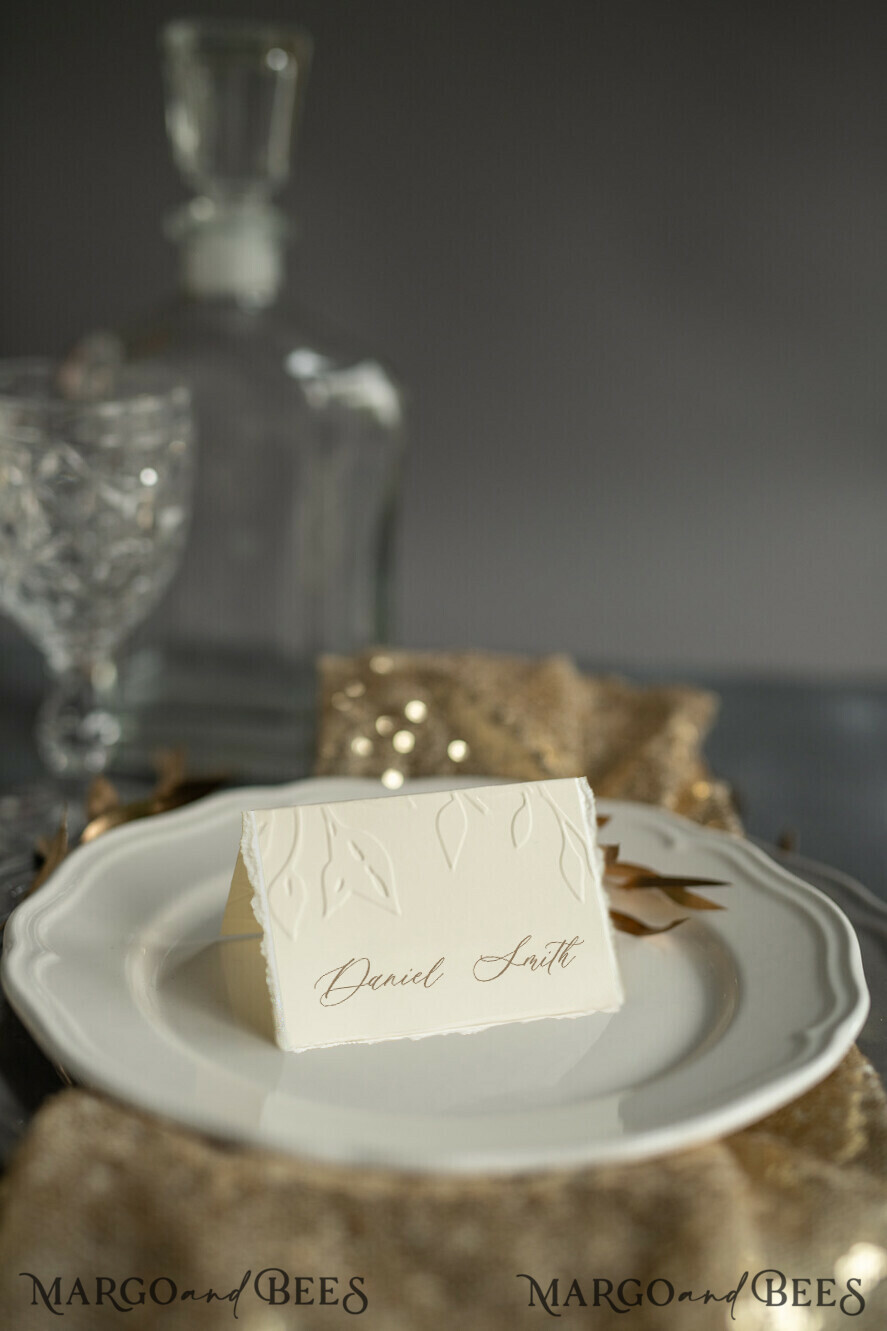 PLACE CARDS / TABLE CARDS Luxury Premium Glitter/ Gold/ Silver/ Rose Gold Elegant Embossed Ivory Wedding Place Cards, Small Table Cards, Tent Cards, Escort Cards, Name Cards, Ecru Table name cards, Personalized wedding decor, Editable Text