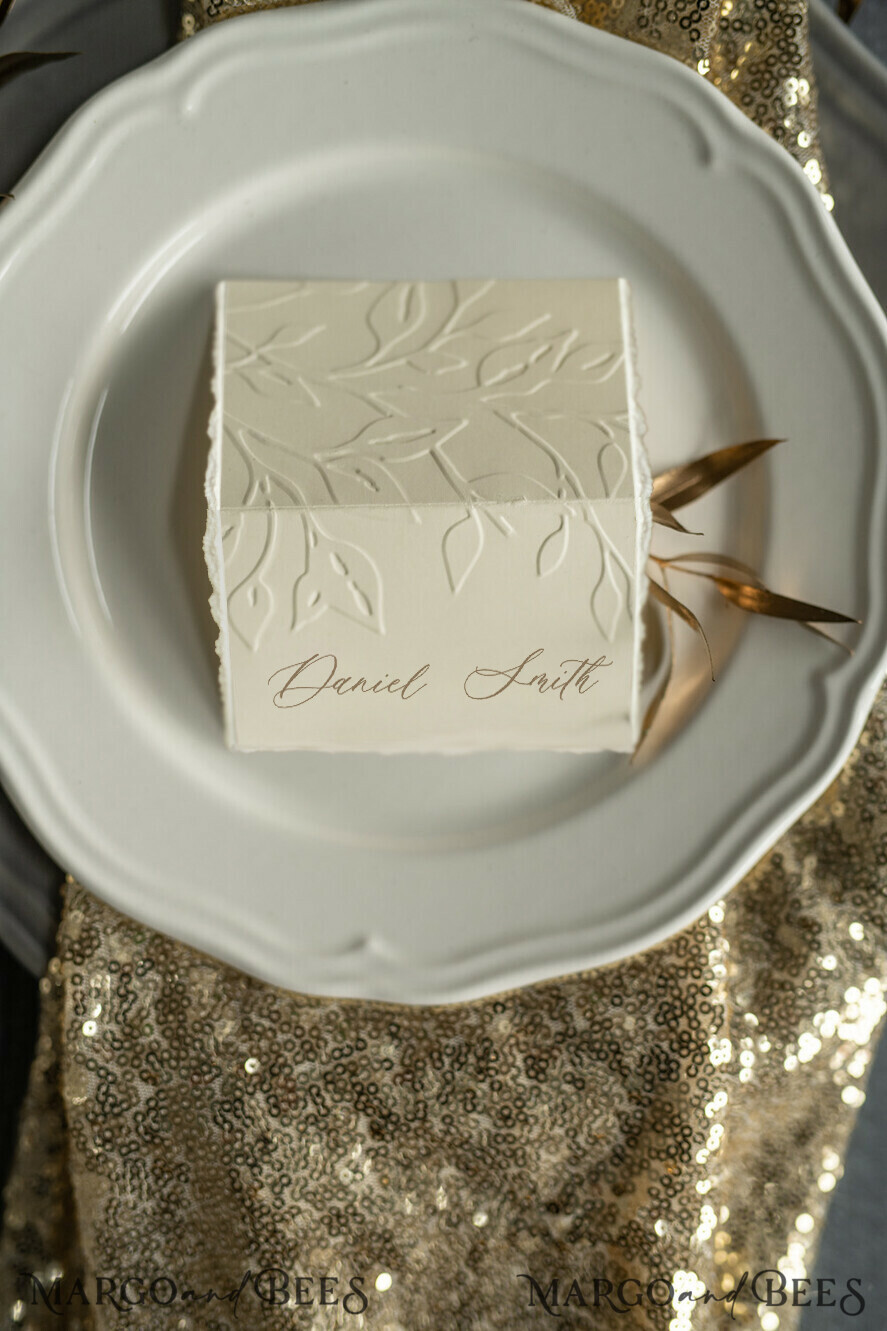 PLACE CARDS / TABLE CARDS Luxury Premium Glitter/ Gold/ Silver/ Rose Gold Elegant Embossed Ivory Wedding Place Cards, Small Table Cards, Tent Cards, Escort Cards, Name Cards, Ecru Table name cards, Personalized wedding decor, Editable Text