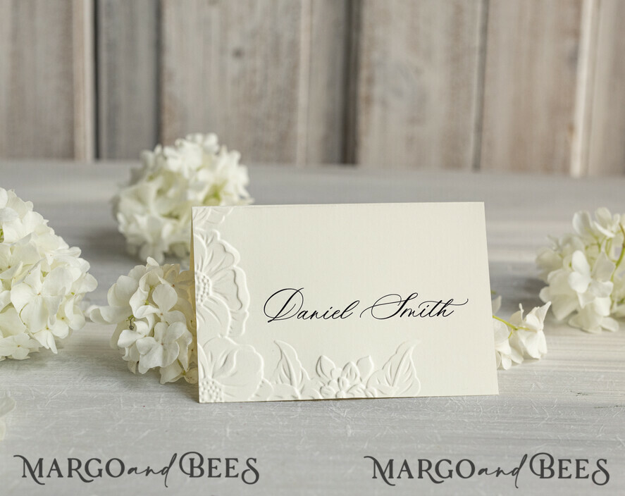 PLACE CARDS / TABLE CARDS Luxury Premium Glitter/ Gold/ Silver/ Rose Gold Elegant Embossed Ivory Wedding Place Cards, Small Table Cards, Tent Cards, Escort Cards, Name Cards, Ecru Table name cards, Personalized wedding decor, Editable Text