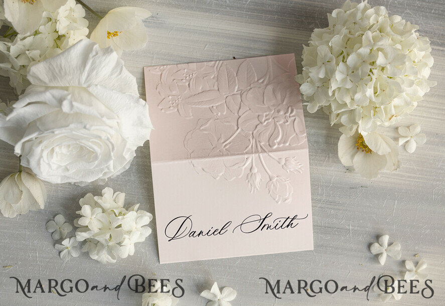 PLACE CARDS / TABLE CARDS Luxury Premium Glitter/ Gold/ Silver/ Rose Gold Elegant Embossed Blush Wedding Place Cards, Small Table Cards with Gold Foil Border, Tent Cards, Escort Cards, Name Cards, Ecru Table name cards, Personalized wedding decor, Editable Text