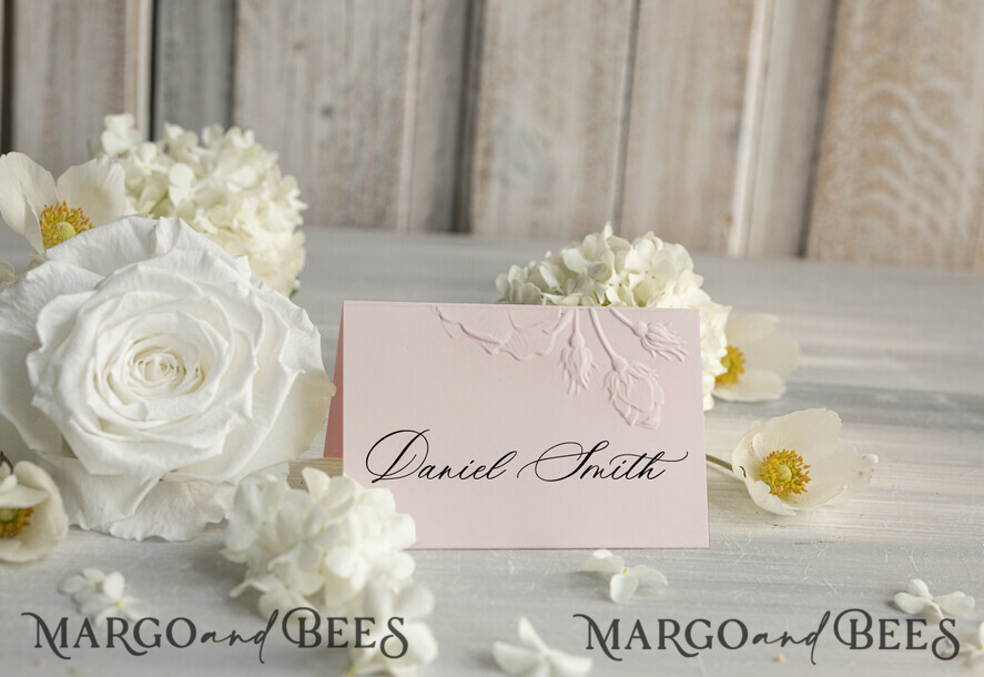 PLACE CARDS / TABLE CARDS Luxury Premium Glitter/ Gold/ Silver/ Rose Gold Elegant Embossed Blush Wedding Place Cards, Small Table Cards with Gold Foil Border, Tent Cards, Escort Cards, Name Cards, Ecru Table name cards, Personalized wedding decor, Editable Text