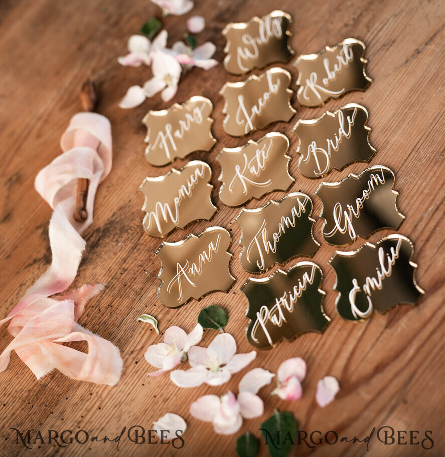 PLACE CARDS / TABLE CARDS Luxury Premium Glitter/ Gold/ Silver/ Rose Gold Gold Acrylic Place Cards, 3D Gold Luxurious Wedding Seating Name Card, Elegant Acrylic Wedding Name Tags, Custom Laser Engraved Escort Cards, Editable Text