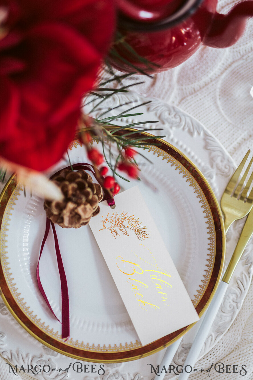 PLACE CARDS / TABLE CARDS Luxury Premium Glitter/ Gold/ Silver/ Rose Gold Romantic Place cards, Maroon gold Seating Cards, Real Gold Foil Printout Table cards, Maroon Place Names, Christmas Maroon Place Cards, Custom Text Escort Cards