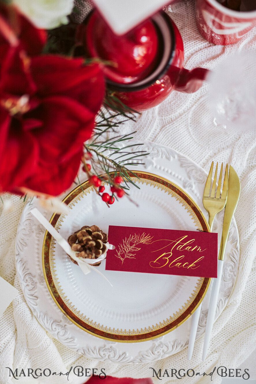 PLACE CARDS / TABLE CARDS Luxury Premium Glitter/ Gold/ Silver/ Rose Gold Romantic Place cards, Maroon gold Seating Cards, Real Gold Foil Printout Table cards, Maroon Place Names, Christmas Maroon Place Cards, Custom Text Escort Cards