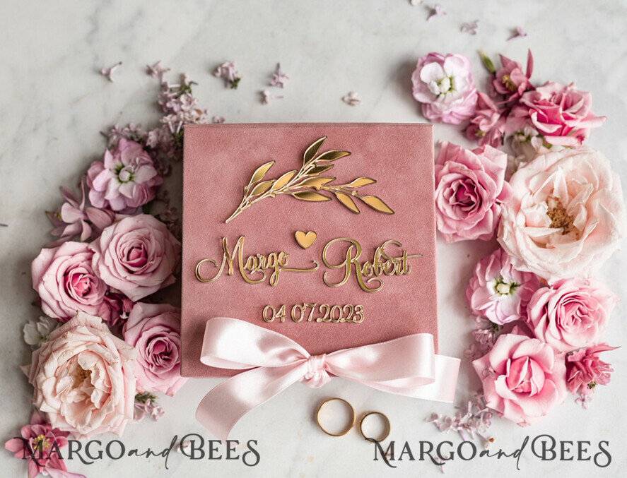 RING BEARER BOXES & PILLOWS Velvet ring box for wedding ceremony Ring Box for Wedding Ceremony 3 rings, Blush Pink Golden velvet Wedding Ring Box for ceremony ceremony velvet, Glamour Wedding Ring Boxes his hers, Luxury Velvet Ring box double Custom Colors