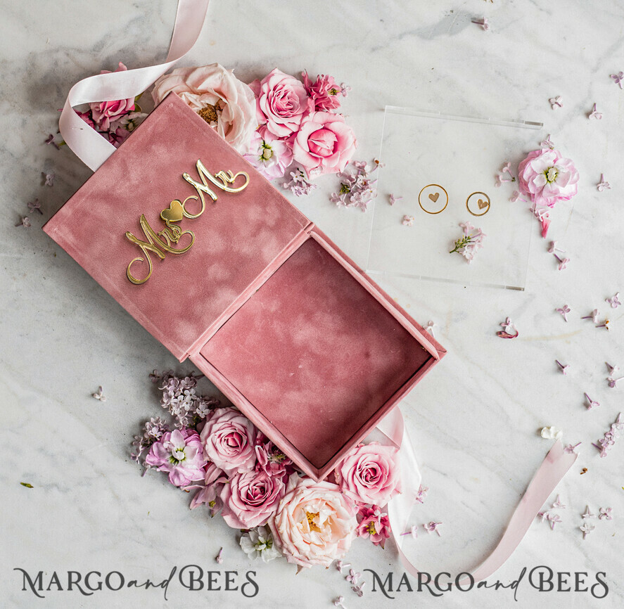 RING BEARER BOXES & PILLOWS Velvet ring box for wedding ceremony Ring Box for Wedding Ceremony 3 rings, Blush Pink Golden velvet Wedding Ring Box for ceremony ceremony velvet, Glamour Wedding Ring Boxes his hers, Luxury Velvet Ring box double Custom Colors