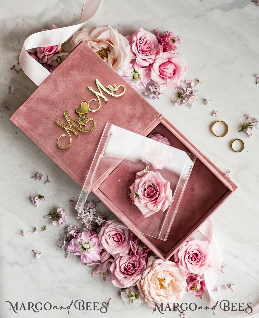 RING BEARER BOXES & PILLOWS Velvet ring box for wedding ceremony Ring Box for Wedding Ceremony 3 rings, Blush Pink Golden velvet Wedding Ring Box for ceremony ceremony velvet, Glamour Wedding Ring Boxes his hers, Luxury Velvet Ring box double Custom Colors