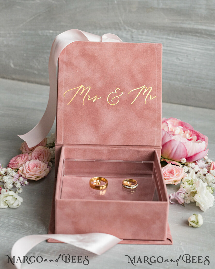 RING BEARER BOXES & PILLOWS Velvet ring box for wedding ceremony Luxury Velvet Wedding rings Box, Elegant Wedding Box velvet blush Pink, Delicate And Handmade Wedding rings Box