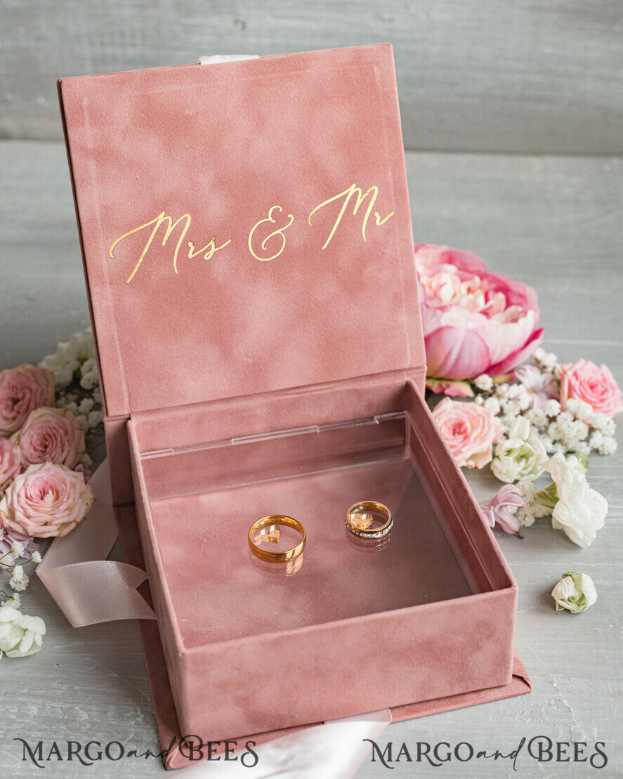 RING BEARER BOXES & PILLOWS Velvet ring box for wedding ceremony Luxury Velvet Wedding rings Box, Elegant Wedding Box velvet blush Pink, Delicate And Handmade Wedding rings Box
