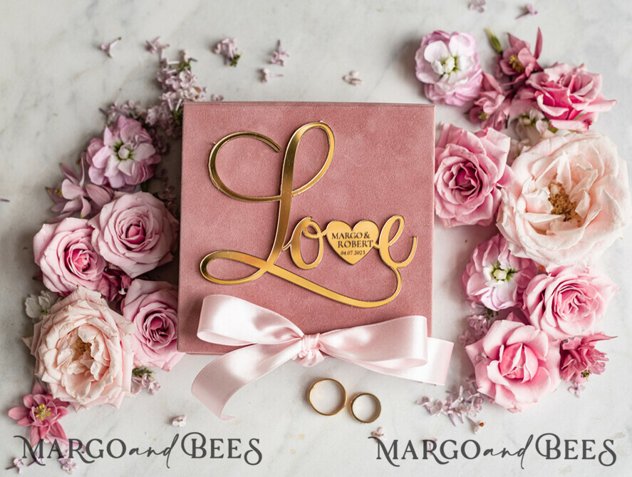 RING BEARER BOXES & PILLOWS Velvet ring box for wedding ceremony Ring Box for Wedding Ceremony 3 rings, Blush Pink Golden velvet Wedding Ring Box for ceremony ceremony velvet, Glamour Wedding Ring Boxes his hers, Luxury Velvet Ring box double Custom Colors