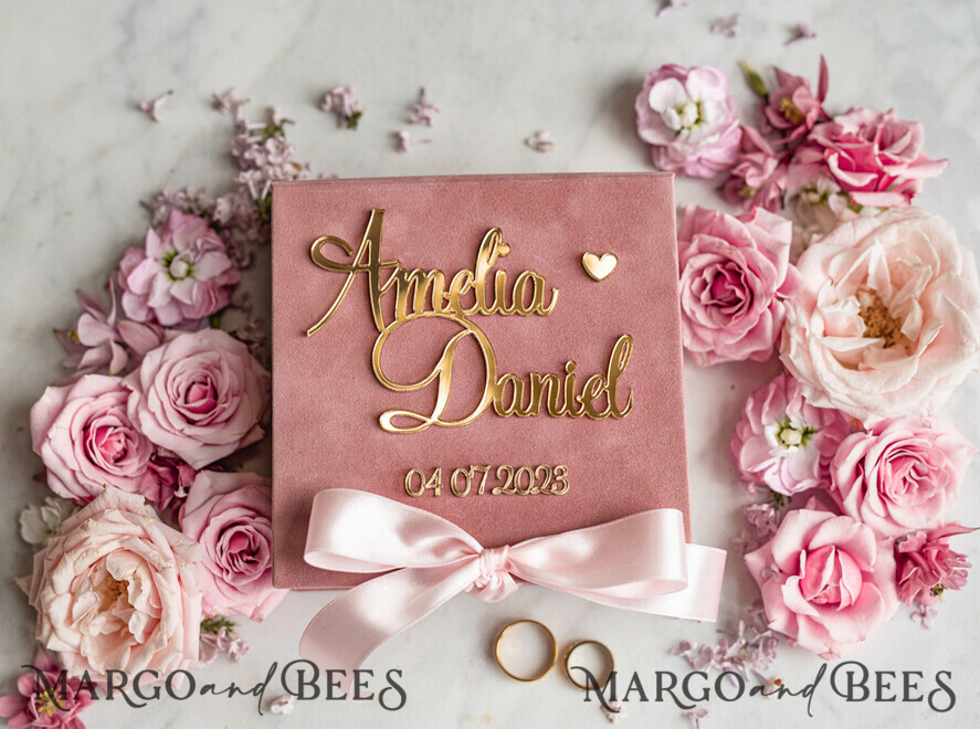 RING BEARER BOXES & PILLOWS Velvet ring box for wedding ceremony Personalised wedding Ring box • Blush Pink Golden velvet Wedding Ring Box for ceremony ceremony velvet, Boho Glam Wedding Ring Boxes his hers, Luxury Velvet Ring box double Custom Colors