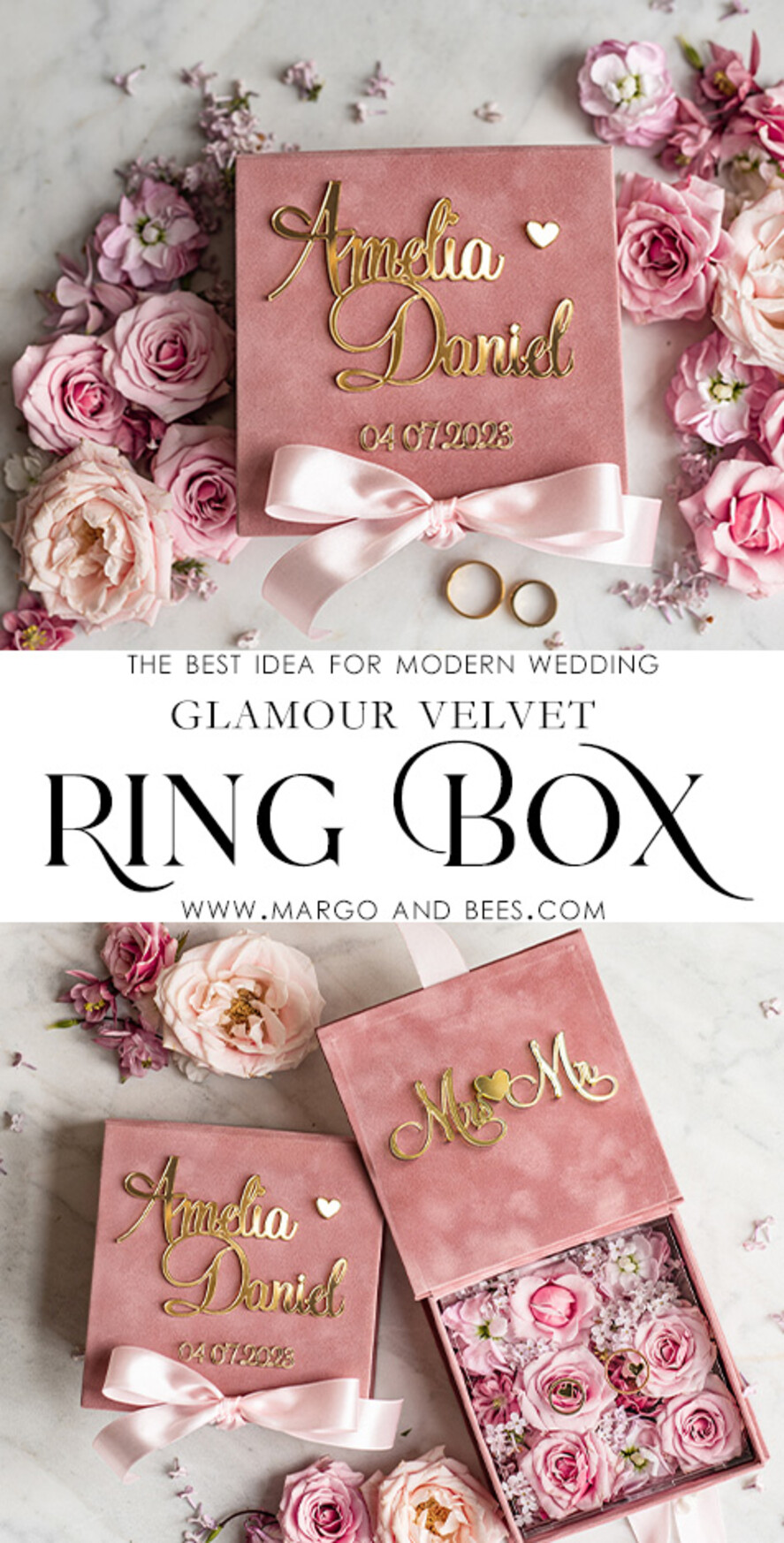 RING BEARER BOXES & PILLOWS Velvet ring box for wedding ceremony Personalised wedding Ring box • Blush Pink Golden velvet Wedding Ring Box for ceremony ceremony velvet, Boho Glam Wedding Ring Boxes his hers, Luxury Velvet Ring box double Custom Colors