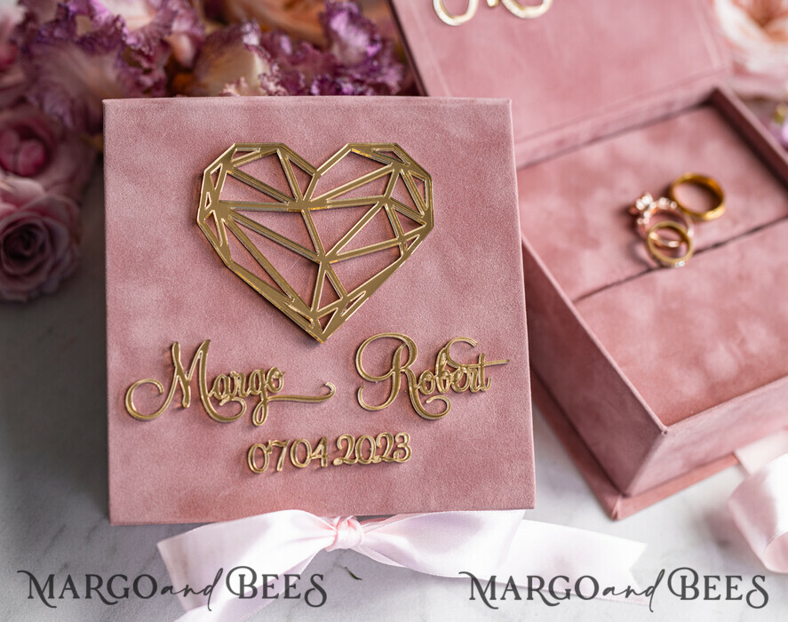 RING BEARER BOXES & PILLOWS Velvet ring box for wedding ceremony Ring Box for Wedding Ceremony 3 rings, Blush Pink Golden velvet Wedding Ring Box for ceremony, Boho Glam Wedding Ring Boxes his hers, Luxury Velvet Ring box double Custom Colors