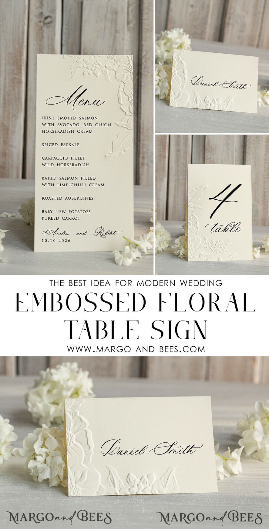 TABLE DECOR SIGNS glitter Elegant Wedding Table Number Card with Embossed Floral Design – Ivory Textured Paper, Folded Tent Style, Classic Font, Luxury Reception Decor
